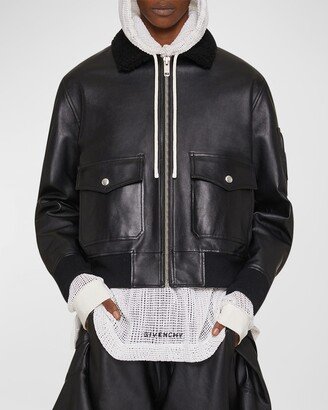 Men's Leather Aviator Jacket with Shearling Collar