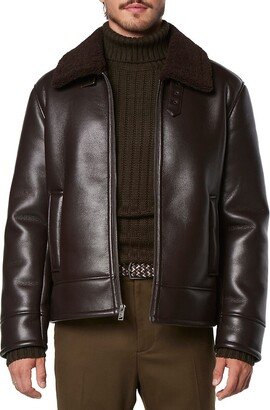 New York Cadman Faux Sherling Trim Faux Leather Jacket