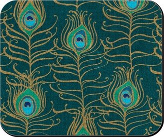 Mouse Pads: Peacock Feather Nouveau - Emerald Mouse Pad, Rectangle Ornament, Green