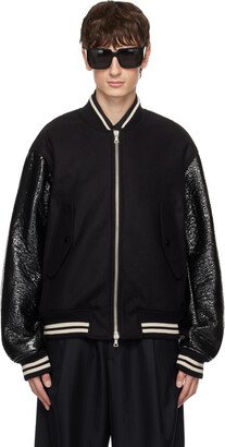 Black Zip Faux-Leather Bomber Jacket