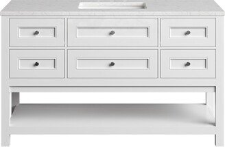 Roseville 55-In. Bathroom Vanity Set includes Sink, Countertop, plus Cabinet w/5 Drawers & Bottom Shelf, White