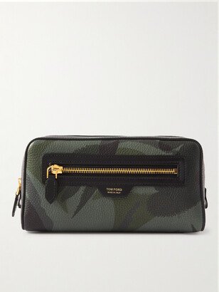 Camouflage-Print Full-Grain Leather Wash Bag