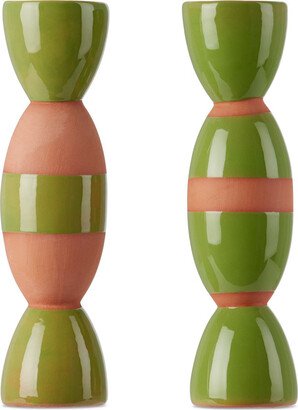 Green Double Totem Candle Holder Set