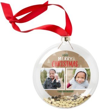 Ornaments: Very Merry Christmas Glitter Ornament, Beige, Circle