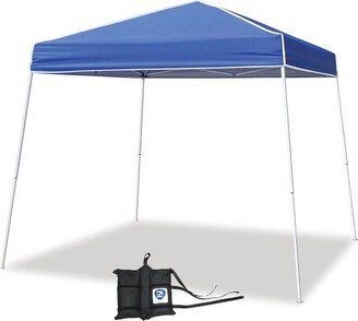 10 x 10 Foot Angled Leg Outdoor Canopy Tent with a Push Button Locking System and 4 Pack of Heavy Duty Leg Weight Bags, Blue