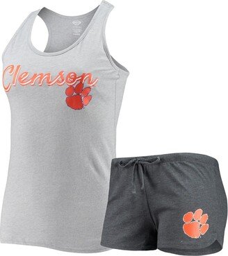 Concepts Sport Women's Heathered Gray, Charcoal Clemson Tigers Anchor Tank Top and Shorts Sleep Set - Heathered Gray, Charcoal