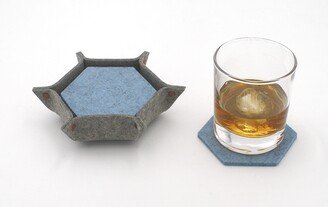 7Th Anniversary Wool & Copper Gift 3 5/8 Hexagon 5mm Thick Felt Coasters With Holder Coaster Set