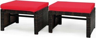 2 Pieces Cushioned Patio Rattan Ottoman Foot Rest - 19.5 x 15.5 x 13