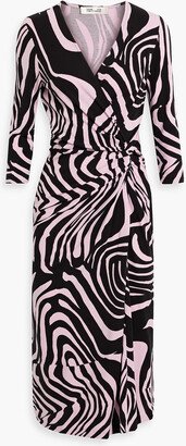 Brie wrap-effect printed Lyocell and wool-blend jersey midi dress