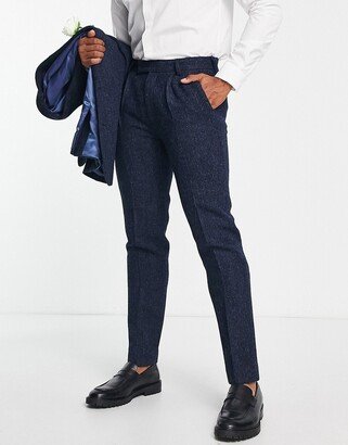 Harris Tweed slim suit pants in navy herringbone