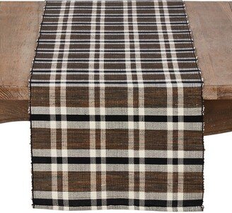 Saro Lifestyle Plaid Design Water Hyacinth Table Runner, Brown, 16