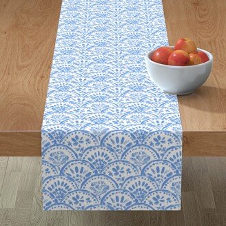 Table Runners: Chinese Chintz Scalloped Wave - Blue Table Runner, 108X16, Blue