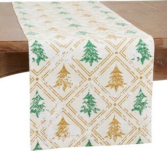 Saro Lifestyle Holiday Table Runner With Christmas Trees Design, Gold,