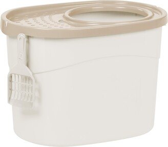 Iris Usa Top Entry Cat Litter Box with Scoop, White/Beige