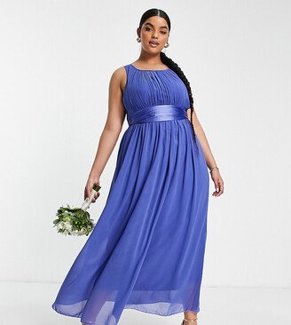 Little Mistress Plus Bridesmaid chiffon maxi dress in blue