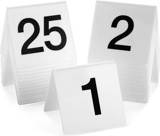 Juvale Set of 25 Acrylic Table Numbers for Wedding Receptions, Plastic Tent Cards Numbered 1-25 for Restaurants, 3 x 2.75 x 2.5 In