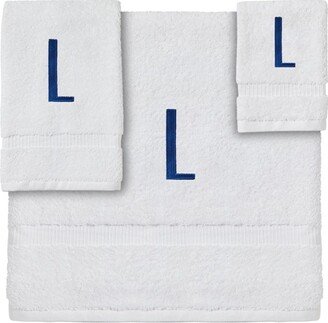 Juvale 3 Piece Letter L Monogrammed Bath Towels Set, White Cotton Bath Towel, Hand Towel, and Washcloth w Blue Embroidered Initial L for Wedding Gift