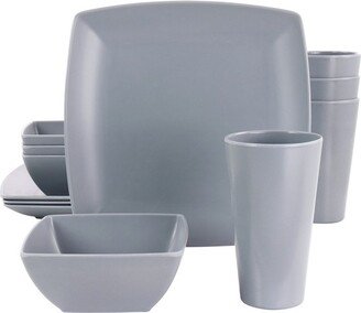 Home 12 Piece Grayson Melamine Square Dinnerware Set in Gray