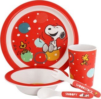 Fun Times 5 Piece Kid's Bamboo Melamine Dinnerware Set in Red