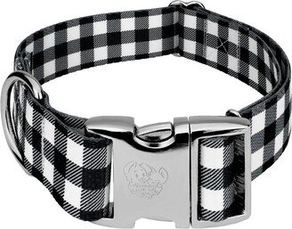 Country Brook Petz 1 1/2 Inch Premium Black & White Buffalo Plaid Dog Collar (Extra Large)