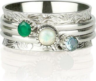 Charlotte's Web Jewellery Pure Soul Silver Spinning Ring - Green Onyx, Opal And Swiss Blue Topaz