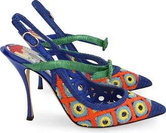 Dolce Gabbana Crocheted Slingbacks In Multicolor Raffia And Leather Heels Pumps