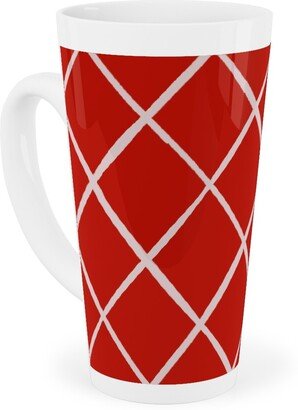 Mugs: Check On Red Tall Latte Mug, 17Oz, Red
