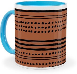 Mugs: Minimal Mudcloth Ceramic Mug, Light Blue, 11Oz, Red