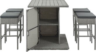 5-Piece Rattan Dining Table Set,with Storage Shelf and 4 Padded Stools