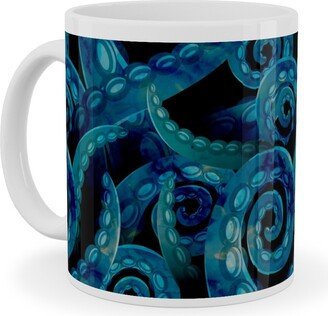 Mugs: Octopus Watercolor - Blue Ceramic Mug, White, 11Oz, Blue
