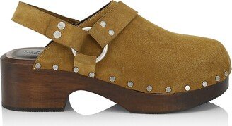 70s Studded Suede Slingback Clogs