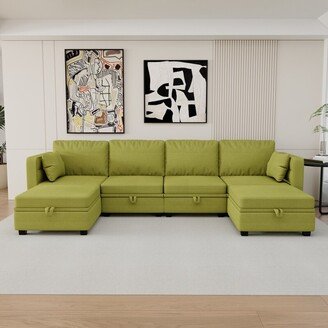 Sunmory Modular Sectional Sofa Couch U-Shaped Sofa Couch, Reversible Chaise with Ottomans-AA