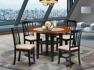 Sudbury Dining Set - a Round Kitchen Table And Dinette Chairs - Black and Cherry Finish