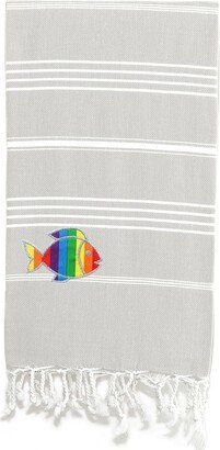 100% Turkish Cotton Lucky Sparkling Rainbow Fish Pestemal Beach Towel - Grey