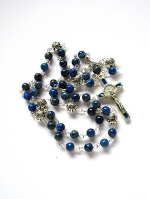 Blue Stone Lutheran Rosary, Enameled Italian Crucifix, Longworth Pattern, 954