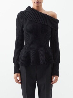 Off-the-shoulder Rib-knit Cashmere-blend Sweater