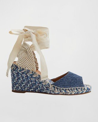 Pia Ankle-Wrap Wedge Espadrilles