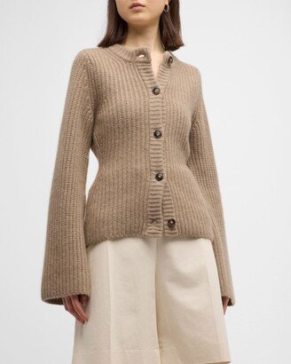 Rasa Cashmere Ribbed Button-Front Cardigan-AA