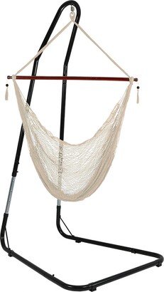 Sunnydaze Decor Sunnydaze Cabo Extra-Large Hanging Rope Hammock Chair - Adjustable Stand - Cream - With Stand