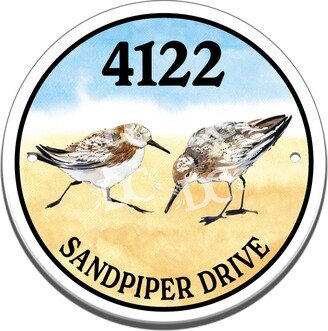 Sandpiper Birds Themed Ceramic House Number Circle Tile, Sea Address Sign, Ocean Sign