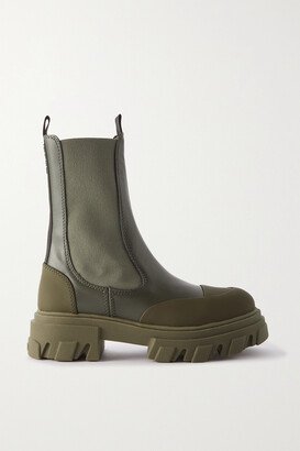 Paneled Nubuck And Leather Chelsea Boots - Green