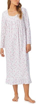 Long Sleeve Long Gown (White Ground Floral) Women's Pajama