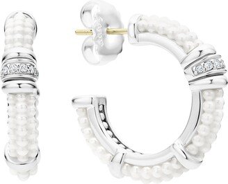 White Caviar Ceramic & Diamond Hoop Earrings