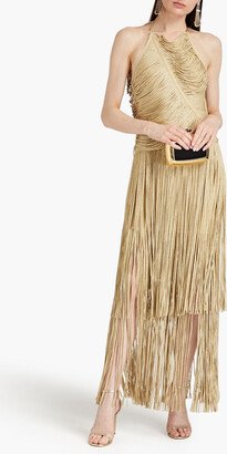 Fringed metallic bandage gown