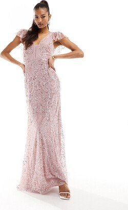 Beauut Bridesmaid embellished maxi dress with frill detail in pink