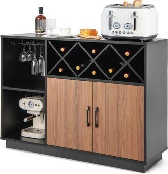 Industrial Wine Bar Cabinet Sideboard Buffet with Glass Holder & Adjustable Shelf