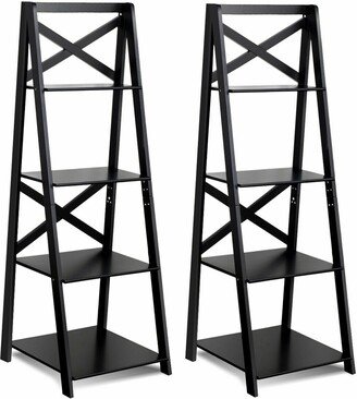 2 Pcs 4-Tier Ladder Shelf Bookshelf Bookcase Storage Display Leaning