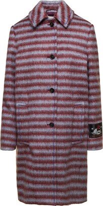 Logo Patch Single Breasted Striped Coat