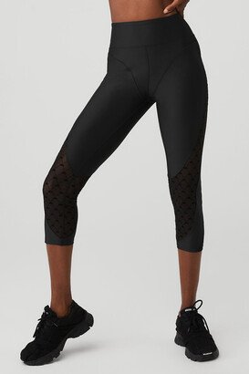 Airlift Mesh High-Waist Celeste Capri Pants in Black, Size: 2XS |