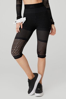 Mesh High-Waist Haute Summer Capri Pants in Black, Size: 2XS |